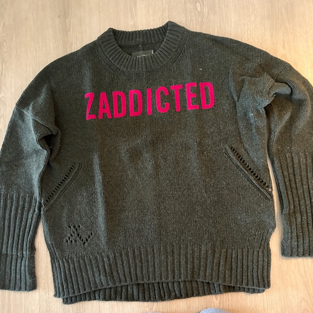 Zadig & Voltaire Dark Olive Sweater with Fuchsia Lettering